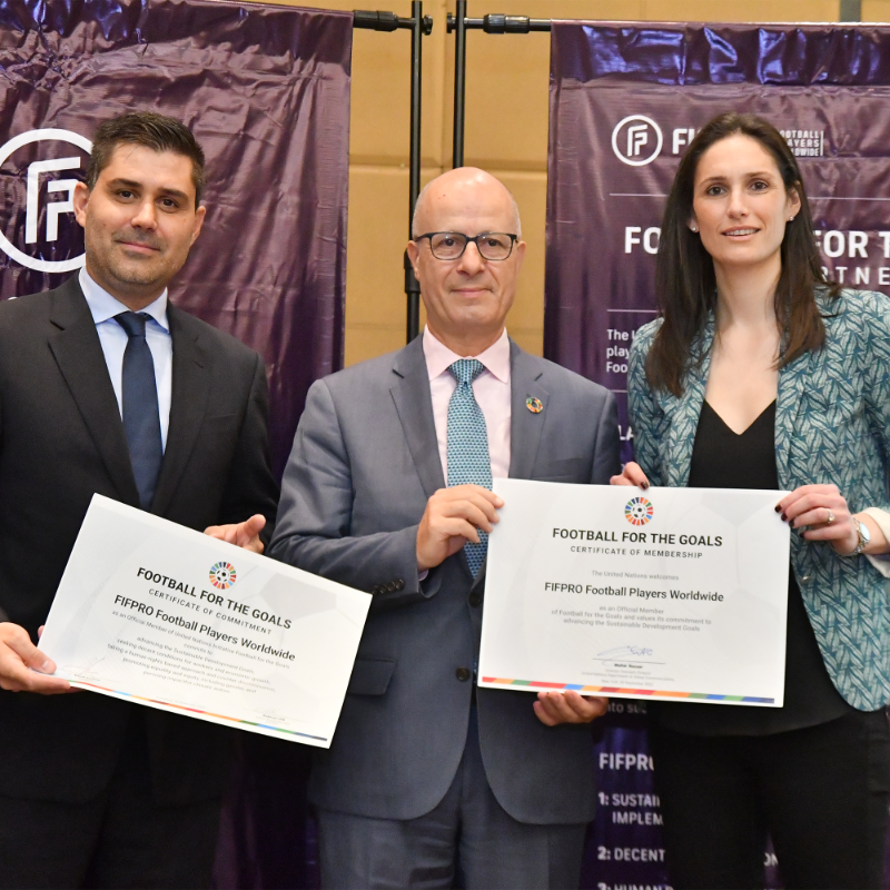 FIFPRO's tweet photo. #FIFPRO and the @UN have today announced an inspiring collaboration to pursue a range of social development objectives under the #FootballForTheGoals initiative.