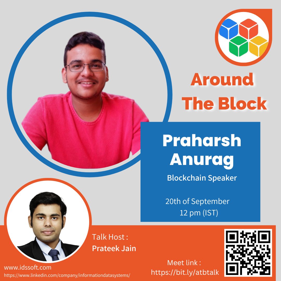 IDSBiz's tweet photo. We are glad to announce an Around the Block talk with Praharsh Anurag

He is the CEO of Impactional Games

It will be an interesting and informative talk, make sure to attend!!!

Meet link : https://t.co/XLcP1APb98 https://t.co/qlaEMUKnAq