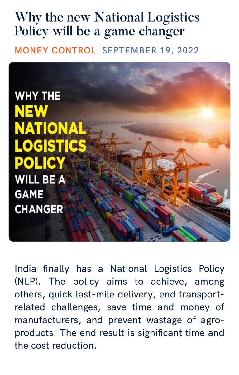 Why the new National Logistics Policy will be a game changer moneycontrol.com/news/india/why…