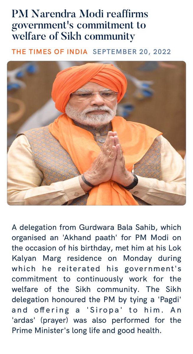 PM Narendra Modi reaffirms government's commitment to welfare of Sikh community timesofindia.indiatimes.com/india/pm-naren…