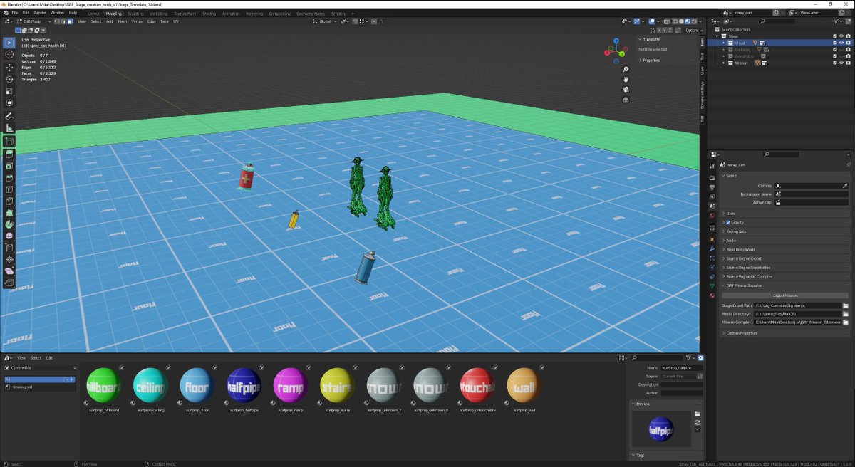 neodos_'s tweet photo. https://t.co/GMACoWgvEf
Here's an update on tools for creating custom levels for #JSRF, I added a Blender add-on to export and compile Mission files, so we can have a custom mission with custom spray can placement, player spawn location and death warps for custom levels. https://t.co/qrqsIH6NSy