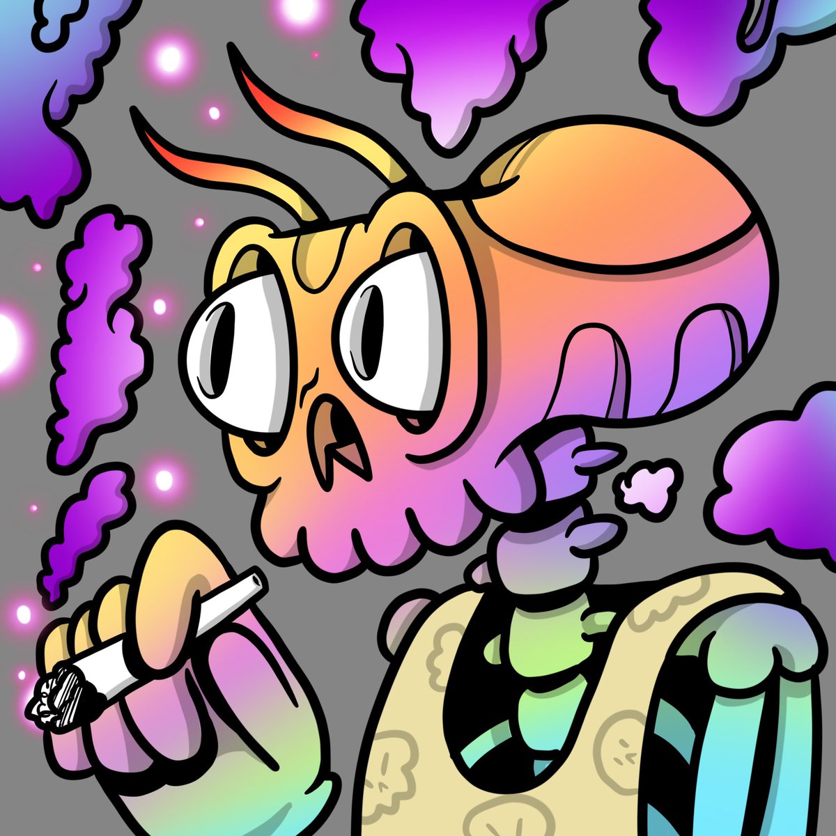 It’s the Smoking Skulls Weekly #NFTGiveaway 
Your chance to win a #nft worth .036ETH
To Enter:
1⃣Follow <a href="/SkullyVibes/">SKULLY</a>
2⃣❤️and RT
3⃣ tag a friend!
Giveaway is open to everyone! Winner will be posted on Discord and Twitter Friday! Good Luck♥️