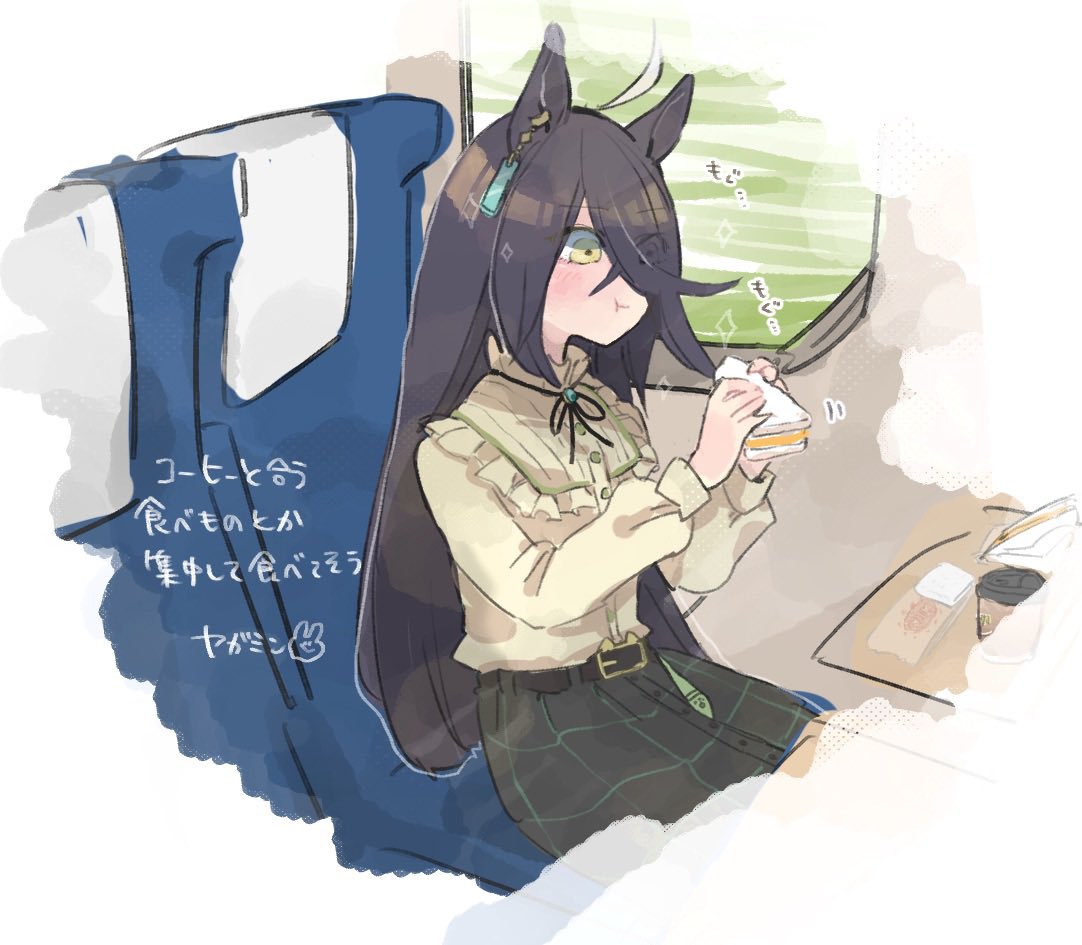 manhattan cafe (umamusume) 1girl horse ears animal ears long hair black hair shirt skirt  illustration images