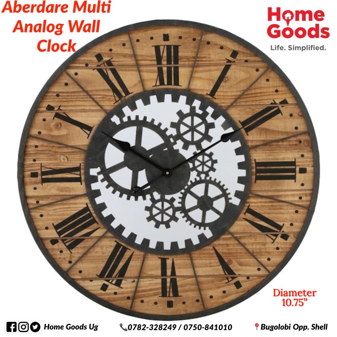 HomeGoods_Ug's tweet photo. Give your living space an ancient look by hanging this clock on the wall.

The Aberdare Multi Analog Wall Clock features Roman numbers with an attractive mechanical background that complements your room. https://t.co/ngMTwutNxQ