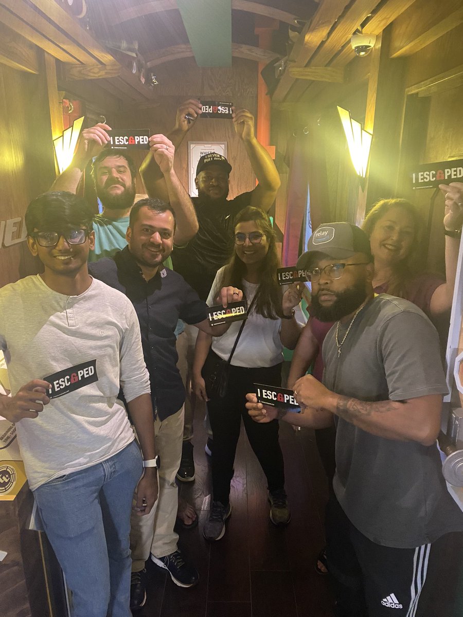 DrDreddyMurphy's tweet photo. So…I became a program manager. Got a job with a FAANG. Became an affinity group director….Then planned a summit for my program managers. We escaped. My team…? We won. #EscapeRoomNashville #GoldRush #TimeLiner https://t.co/L7D7HR5VwE