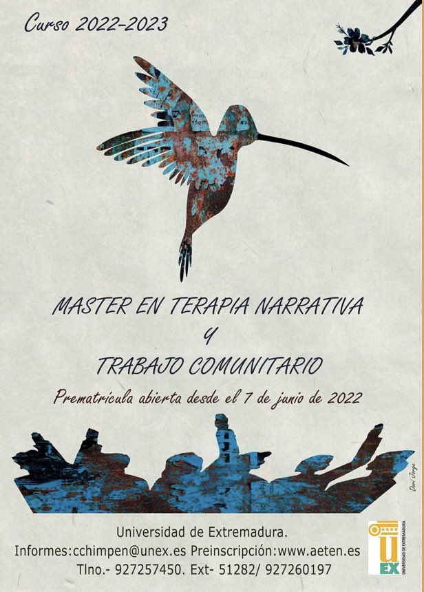 Máster en Terapia Narrativa y Trabajo Comunitario, por la Universidad de Extremadura.

aeten.es/formaciones/