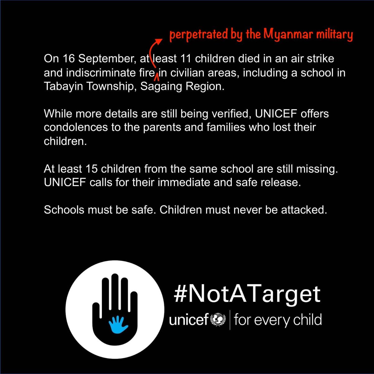 JusticeMyanmar's tweet image. How can UN impose an arms embargo on a perpetrator that is never named? @UNICEF @unicefchief @antonioguterres @karin_hulshof 

💣 Impose a global arms embargo! 
🚁 Sanction aviation fuel!