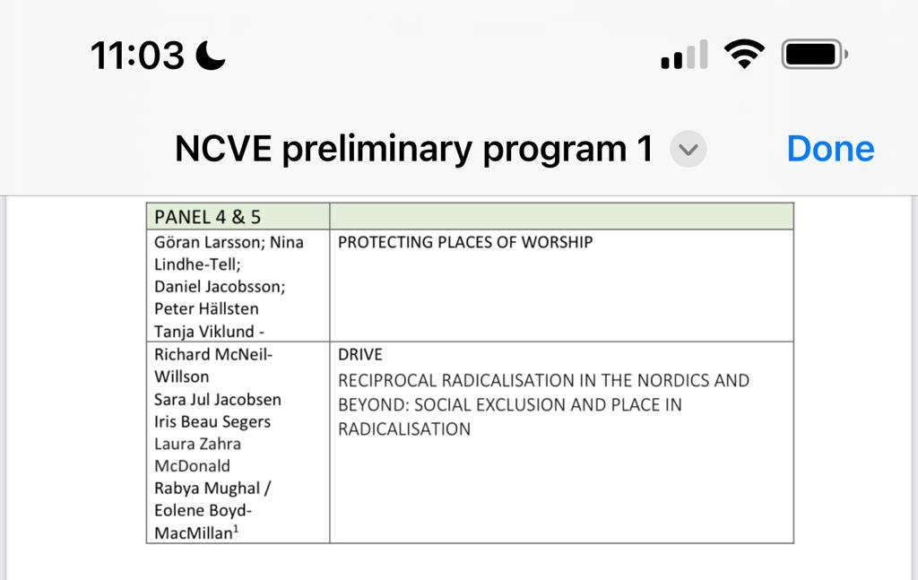 #DrLauraZMcDonald from <a href="/ConnectFutures/">ConnectFutures</a> is currently representing <a href="/DriveH2020/">DRIVE Project</a> #ncve22 <a href="/goteborgsuni/">Göteborgs universitet / University of Gothenburg</a>

Laura and the <a href="/DriveH2020/">DRIVE Project</a> panel are reporting on reciprocal #radicalisation in the Nordics and beyond: social exclusion and place in radicalisation
<a href="/mcneilwillson/">Richard McNeil-Willson</a> <a href="/SaraJulJacobsen/">Sara Jul Jacobsen</a>