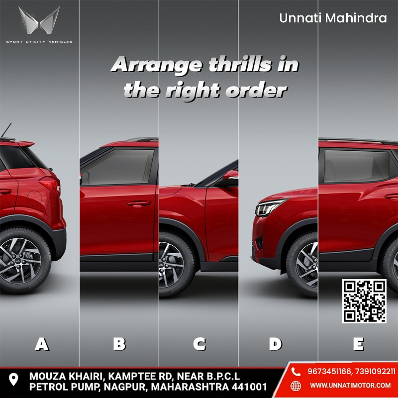 UNNATIMAHINDRA's tweet photo. Discover thrills of a head-turning presence. Here’s a quick puzzle for thrill-seekers… 
Guess the correct order of the #XUV300. Comment below with your answer.  
 
#UnnatiMahindra #Mahindra #PuzzleChallenge https://t.co/XqZqvMhLsR