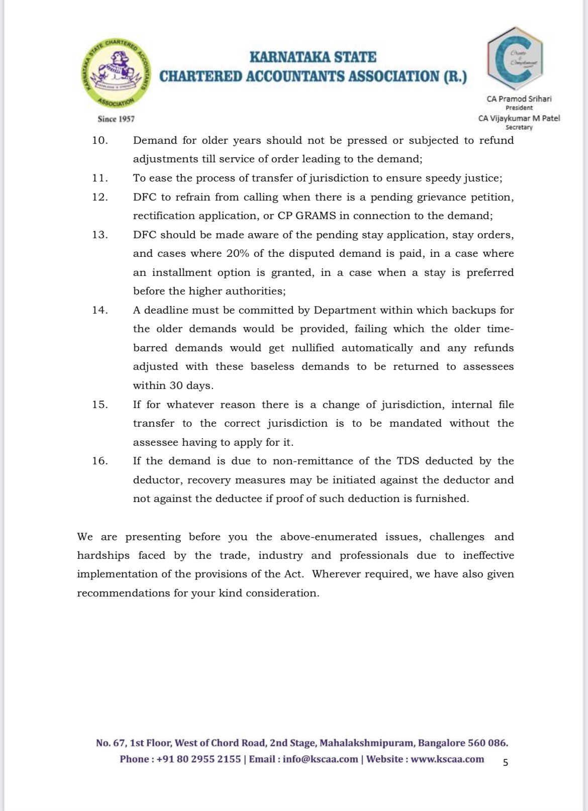 Karnataka State Chartered Accountants Association on Twitter "We hope this representation would