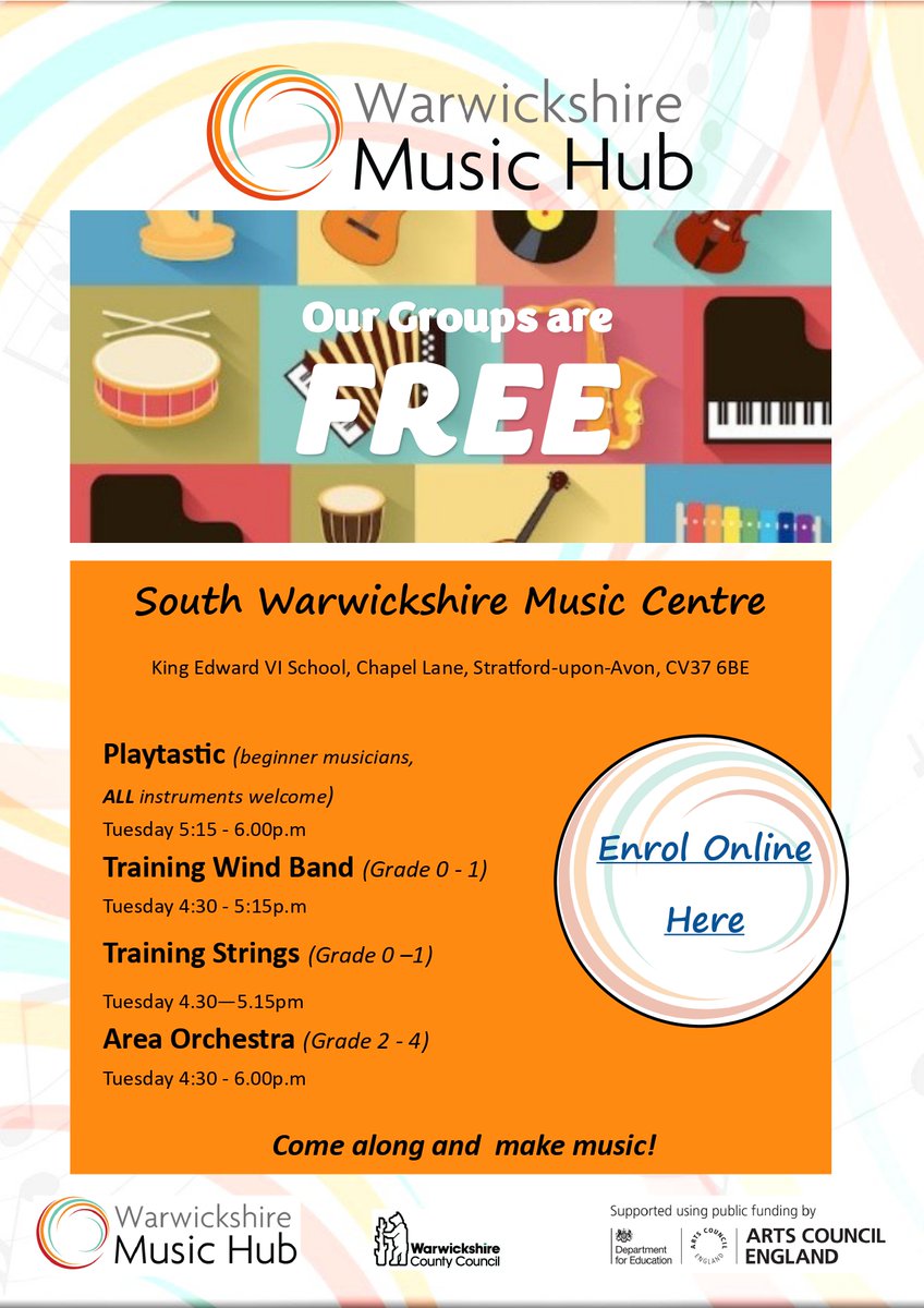 🎶🎻🎺FREE ENSEMBLES🎷🎹🎶 Our groups are free for Autumn term and start this week! You can read more information and enrol on our website: warwickshiremusichub.org/join-a-group