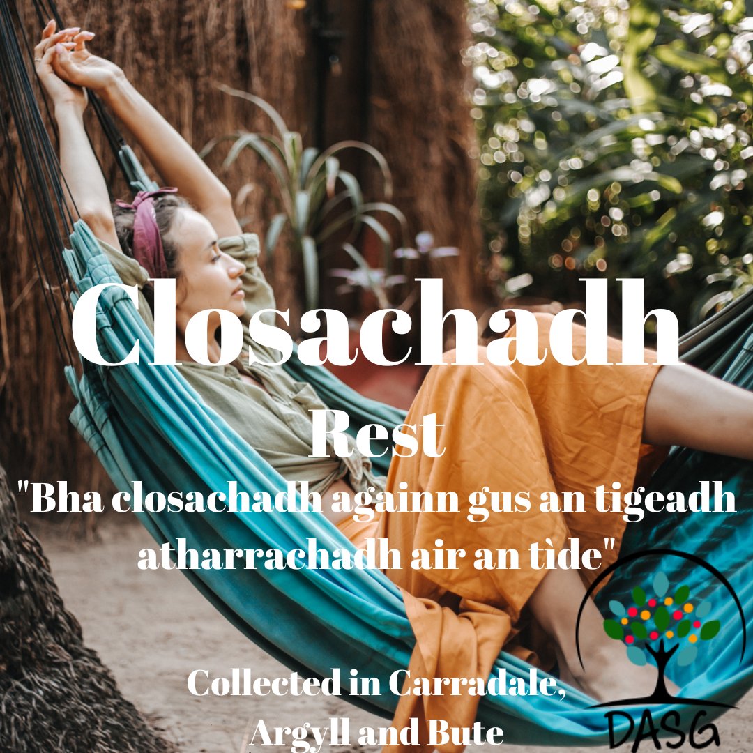 DASG_Glaschu's tweet photo. https://t.co/KXevkbVpXe
☺️
CLOSACHADH- REST
😴
#Closachadh #Clos #Tàmh #Rest #Resting #Cadal #Sleep #Norrag Nap
🛏️
#Càradal #Carradale #CinnTìre #Kintyre #EarraGhàidheal #ArgyllandBute #Argyll
#Alba #Scotland
#Gàidhlig #Gaelic #ScottishGaelic
#DigitalArchiveofScottishGaelic #DASG https://t.co/JG5gyl8WHE