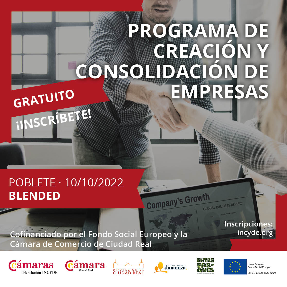 FundacionINCYDE's tweet photo. 📢📢 Nuevo curso gratuito de Creación de Empresas en #Poblete

🗓️ Inicio: 10 de octubre
📝 Inscripciones: https://t.co/XTlrq3GQd8
🎓 Semipresencial

Cofinanciado por #FSE y @camaracr. Colabora, @DiputacionCR.

#FormaciónINCYDE #Emprendimiento #Dinamiza #CiudadReal #Entreparques https://t.co/rHmSpuesXm
