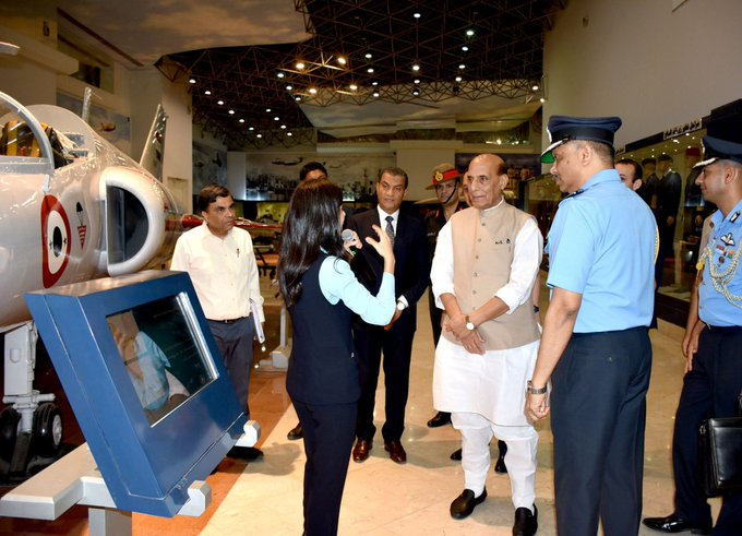 Defence_United_'s tweet photo. During his visit to the Egyptian Air Force Museum in #Cairo, Defence Minister Rajnath Singh witnessed the #Helwan HA 300 fighter jet, a Joint Development project between #India and #Egypt. https://t.co/wQOrkEEK2j