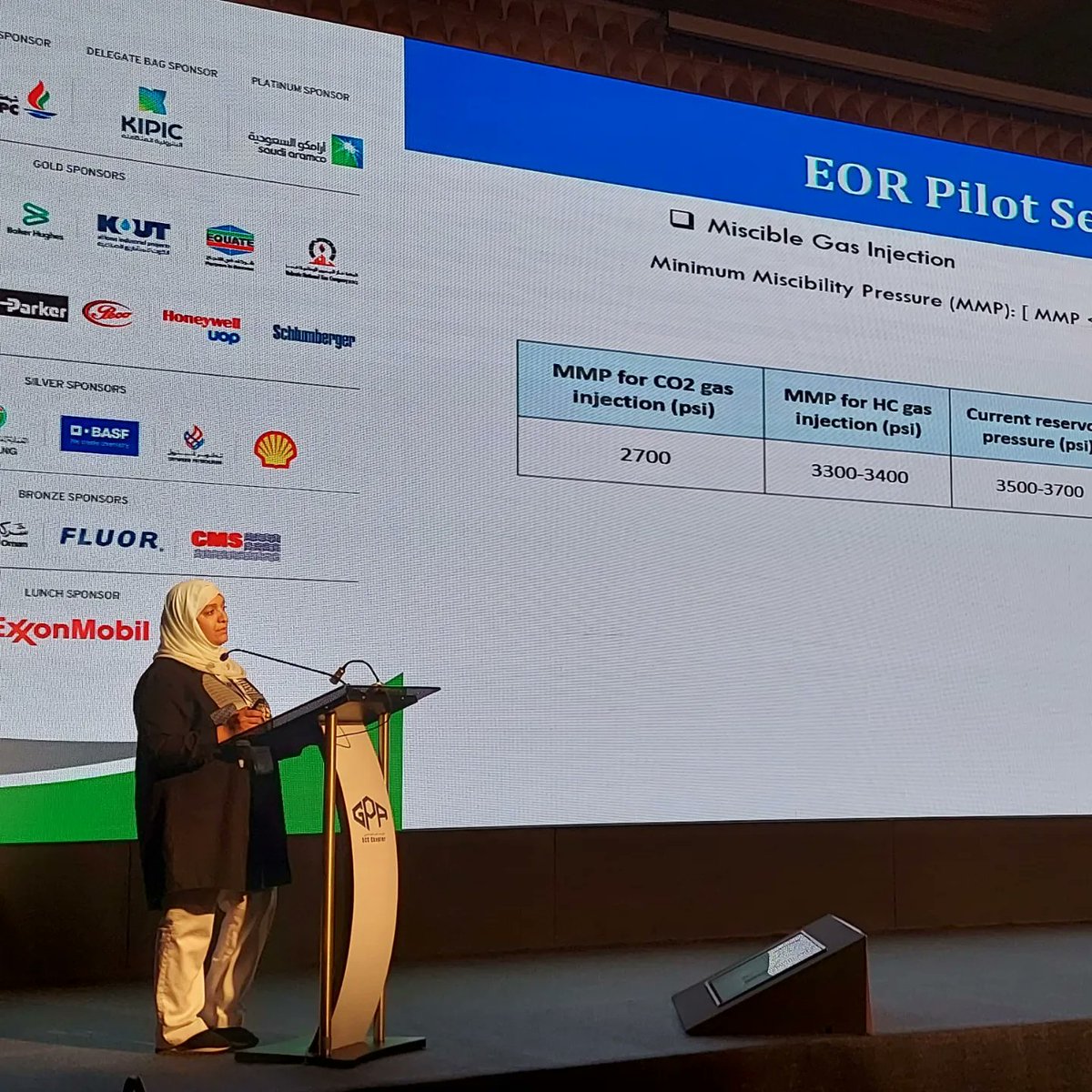 gpa_gcc_chapter's tweet photo. #Day3 Afternoon Session
Presenter: Haya Ebrahim Ali Al-Mayyan, @KocOfficial
Topic: Low-Cost De-Risking of CO2 Enhanced Oil Recovery Project Using Natural Gas: Minagish Field West Kuwait
#GPAGCCChapter #gasprocessing #gpagcc #day3 #oilandgasindustry #kuwait #conference https://t.co/lstTDy1d1L