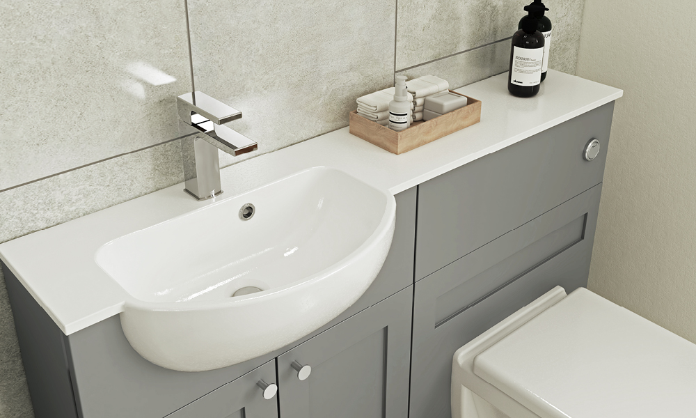 We like to keep things simple. That's why we love this combined Arco basin with integrated wing worktop. A seamless, smooth look to complement a busy family bathroom.