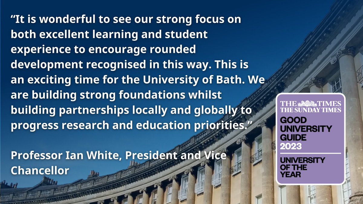 Professor Ian White, President and Vice Chancellor, reacts to the news that Bath has been named as the Times and Sunday Times Good University Guide 2023 University of the Year. Thank you to all our staff and students who have worked so hard to make this possible. #BelongAtBath
