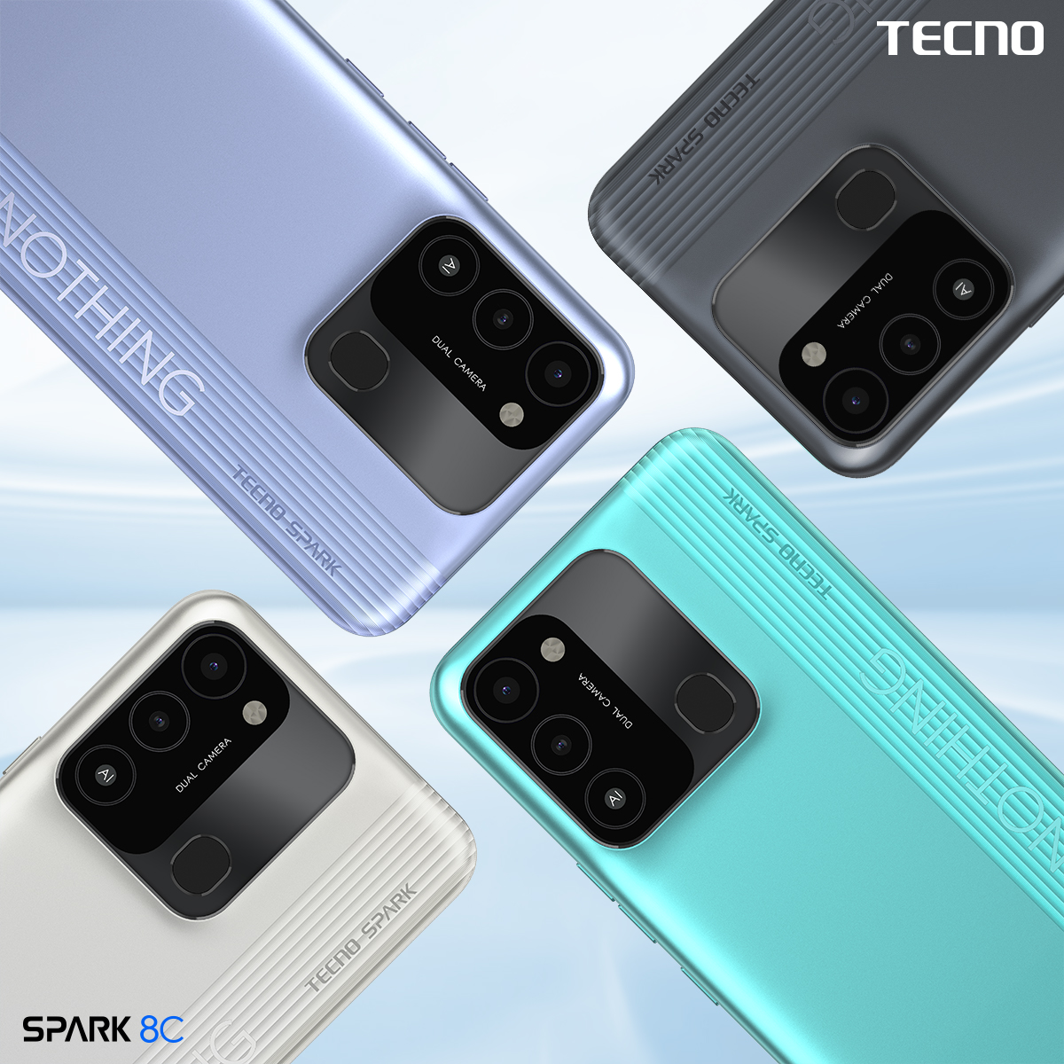 4 delightful choices. We've got perfect options for you with Diamond Grey, Turquoise Cyan, Magnet Black, and Iris Purple colors of #TecnoSpark8C!

#SPARK8C #TECNOAfghanistan