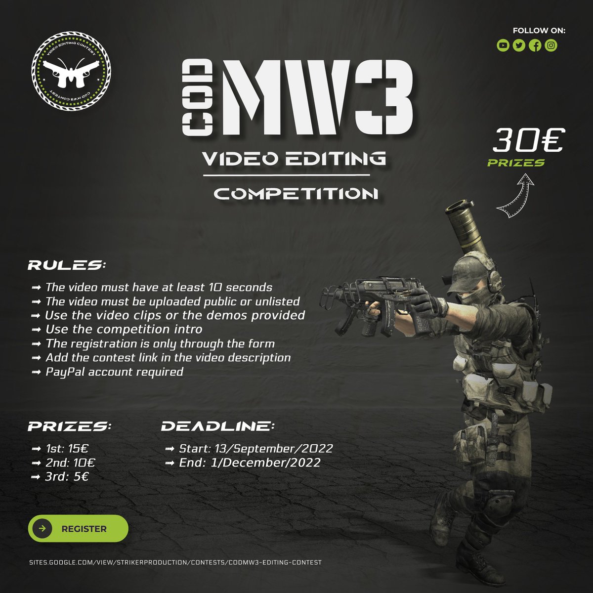 StrikerProd09's tweet photo. COD:MW3 Editing Contest
Contest link: https://t.co/Jr6bLqIu7c https://t.co/XmZBkeFC9B