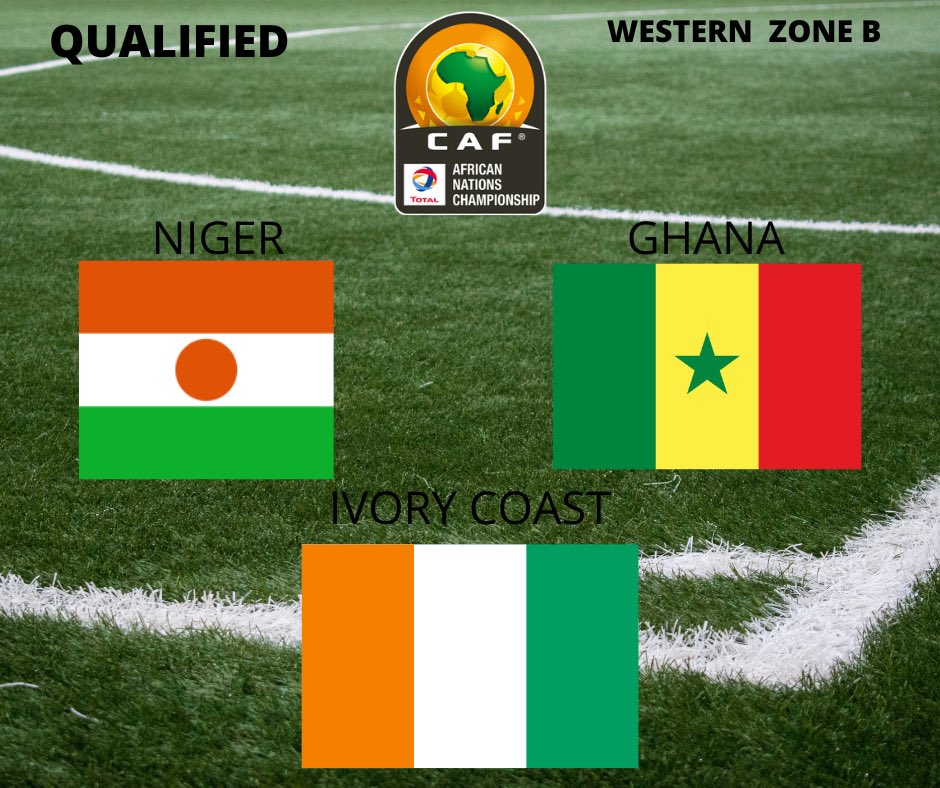 FootAfricShow's tweet photo. The last round of the African Nation Championship qualifications took place and here are the countries from the western zone B who have qualified for the tournament! 👀🏆#AfricanFootball #AfricanNationsChampionship https://t.co/Nxi0BXSeYv