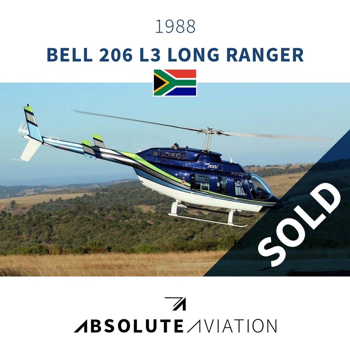 AbsoluteAvia's tweet photo. SOLD!! The 1988 #Bell 206 L3 Long Ranger has found a new home in South Africa.
Well done on the sale Robyn Clark from The Absolute Team!
View our inventory: https://t.co/kPHmrn8BZG
#absoluteaviation #helicopter #aviation #pilot #pilotlife https://t.co/2TRjk0JJzC