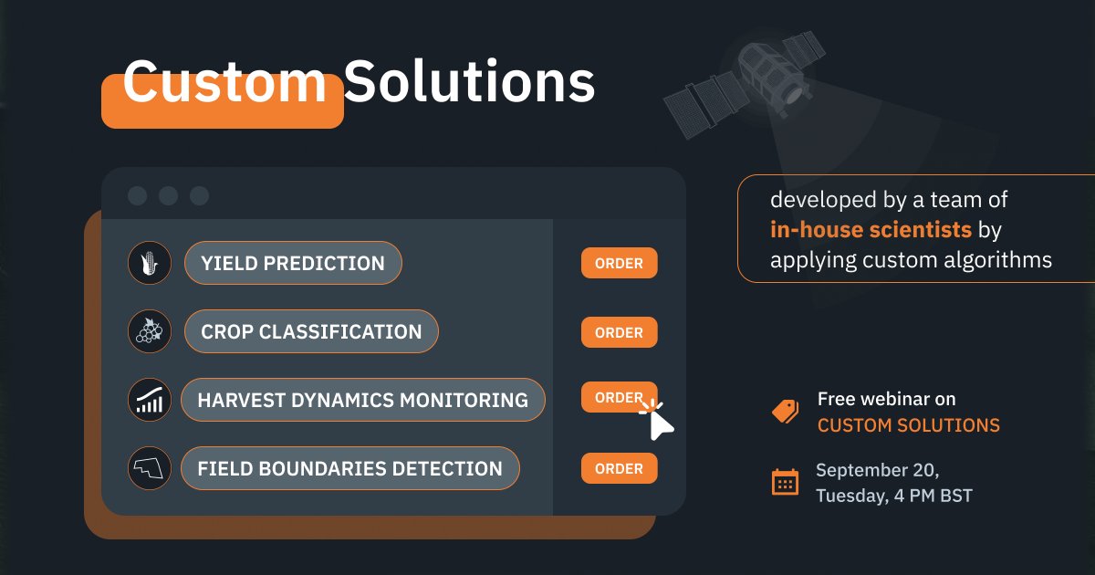 eos_da's tweet photo. EOSDA provides its clients with much more than a #PrecisionAgriculture tool. Tune in to our webinar TODAY with Brijesh Thoppil, to find out everything about custom #agritech solutions - including #CropClassification, #YieldPrediction and more: https://t.co/jdGvgAfC5A https://t.co/poarXJwqfk