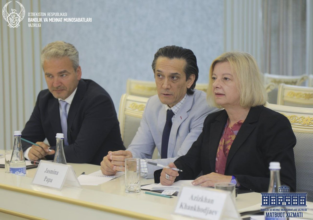 Uzb_MinLabour's tweet photo. The FDM of #MELR Erkin Mukhitdinov and experts of @ilo have discussed issues of ratification of C102 - "Social Security (Minimum Standards)" into the national legislation, application of gender equality principles in decent payment, unemployment benefits &amp; maternity protection ✅ https://t.co/1PvQIOk1hS