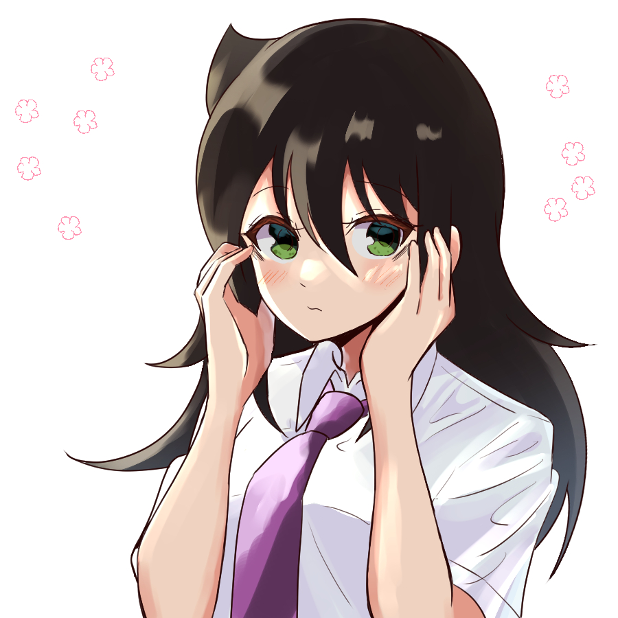 kuroki tomoko 1girl solo necktie green eyes shirt black hair long hair  illustration images