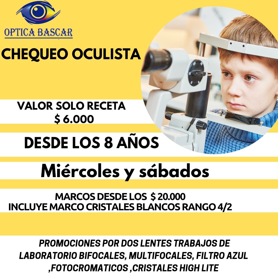 OPTICABASCAR1's tweet photo. Chequeo oculista todos los miércoles y sábados especialista TECNOLOGO MÉDICO MENCIÓN OFTALMOLOGÍA INSCRITO EN LA SÚPER INTENDENCIA DE SALUD TRABAJAMOS CON LOS MEJORES LABORATORIOS MULTIFOCALES , FOTOCROMATICOS BIFOCALES Cristales ALTO ÍNDICE #ELQUISCO  #eltabo #algarrobo #optica https://t.co/kbKwNPdQSd