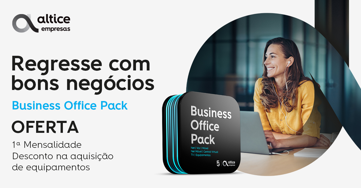 Regresse ao trabalho com determinação e faça crescer o seu negócio com o Business Office Pack. O pacote de serviços para que os seus colaboradores consigam estar sempre contactáveis. Saiba mais em.altice.pt/BUSINESS-OFFIC…
