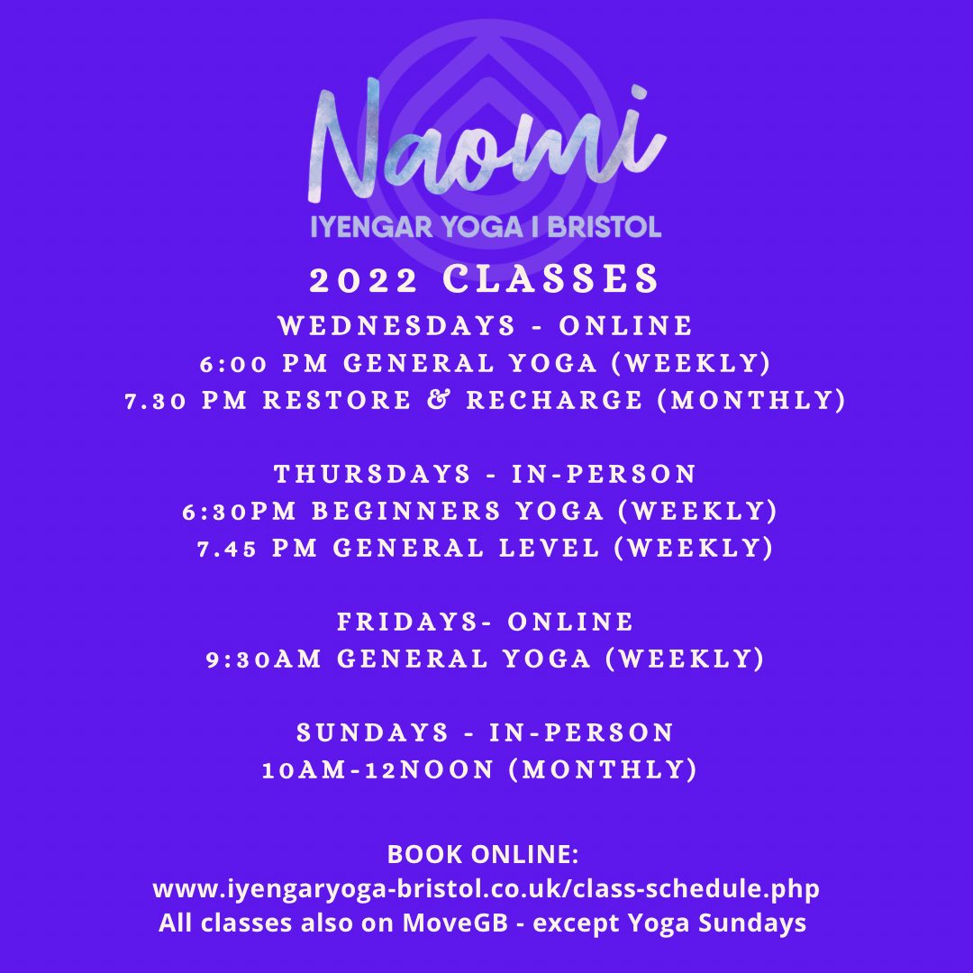 It’s a full week of classes! 

Looking forward to seeing everyone online or in person! 🧘🏽‍♀️🧘🏽‍♂️

Book here: naomi8301.wixsite.com/naomi

Or via <a href="/MoveGB/">MoveGB</a> #iyengaryoga #bristol