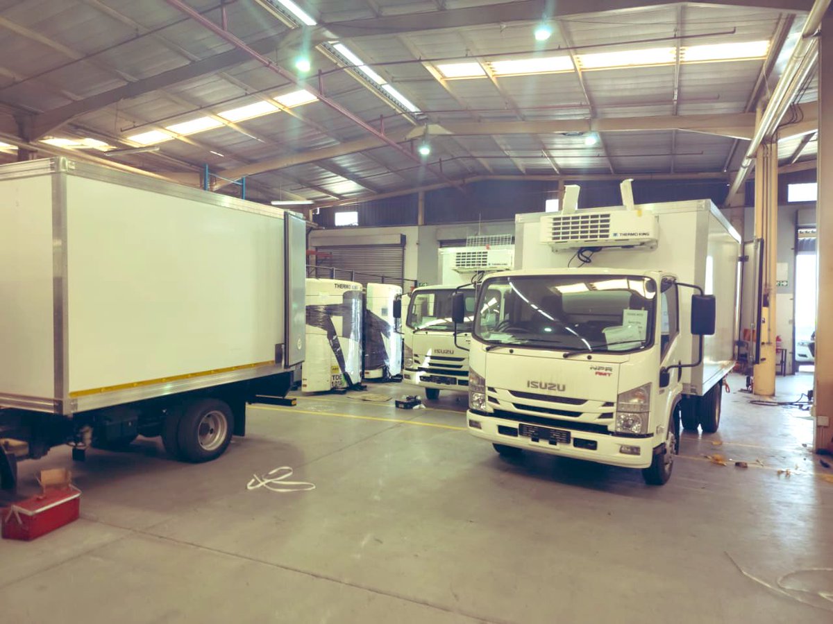 WilliamRacinne's tweet photo. Our brand new trucks getting prepared and fitted at our best partner @thermoking - already booked out for the coming weeks. The most reliable way to distribute your perishables with us #coldchain #coolchain https://t.co/BboNp9anUM