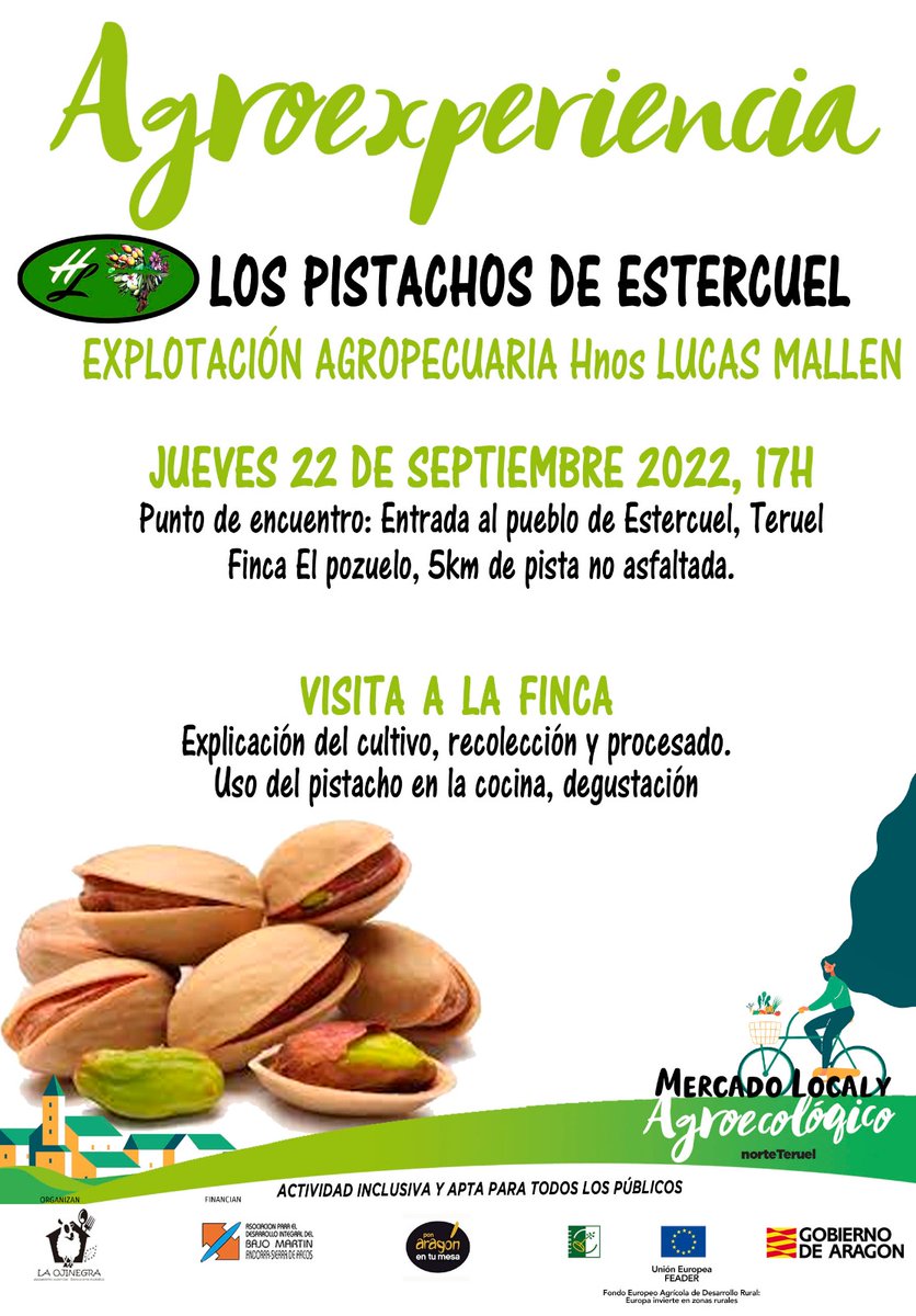 CalidadRuralAra's tweet photo. 👋 Os recomendamos la #AgroExperiencia☘️ del @mercadoagroNT que tendrá lugar el jueves 22 a las 17.00h en Estercuel.
💚  Conocerás 𝑳𝒐𝒔 𝑷𝒊𝒔𝒕𝒂𝒄𝒉𝒐𝒔 𝒅𝒆 𝑻𝒆𝒓𝒖𝒆𝒍, de la mano de la Explotación Agropecuaria Hnos. Lucas Mallen. #PonAragónEnTuMesa @adibama https://t.co/TEoTmxmZOK