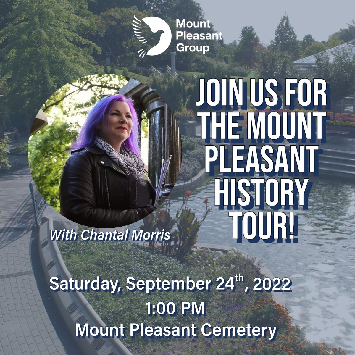 MPGC_GTA's tweet photo. Join us for a peek into the past at Mount Pleasant Cemetery. This Saturday, Sept. 24, 2022 at 1:00 p.m, meet near the Yonge Street gates. Tour will take approx. 2 hours, please dress for the weather & comfort. Light refreshments will be served. https://t.co/jblKmn8v4v