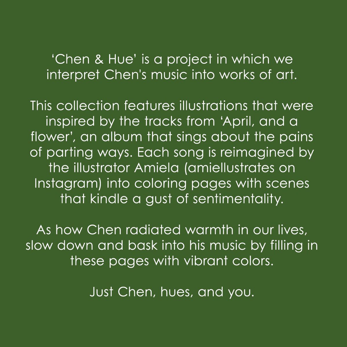 kimjongdaeph21's tweet photo. ใ Chen & Hue Vol.1 - April, and a flower ใ
ORDER FORM & COLORING PAGES PREVIEW
Complete set: Php 550
Coloring pages only: Php 350
Order form: https://t.co/yhIFkwZEMj
Order period: Sep 20 - Oct 8
Proceeds will be used for our future Chen projects and events.๐
#HappyChenDay https://t.co/t5SSfbTfXD