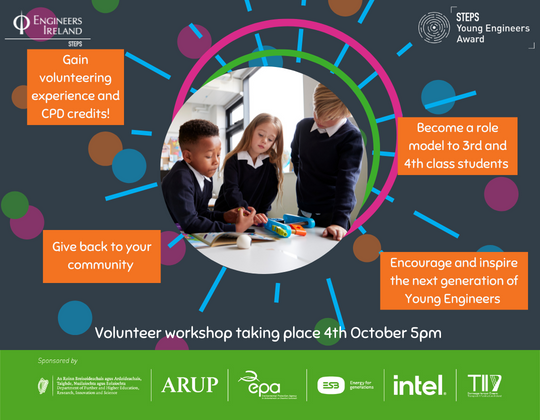 EngIrelandYES's tweet photo. Extra STEPS training workshop on Tues 4th October!

@EngineerIreland #STEPS is recruiting volunteer engineers to inspire primary school pupils in the upcoming #YoungEngineersAward

Sign up for training at https://t.co/Y9Z8gF1S6B

Further info on STEPS at https://t.co/H57RM9ktj9 https://t.co/jb9zGQOeAu