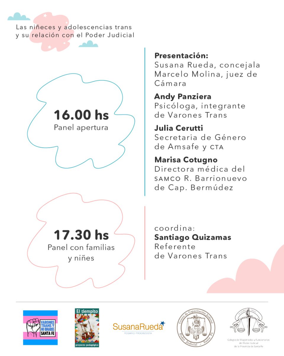 El martes 27 desde las 16 horas nos encontraremos en el Salón de Actos de la Corte Suprema de Justicia de la Provincia para debatir sobre "Las niñeces y adolescencias trans y su relación con el Poder Judicial" (Balcarce 1651, 3er piso Rosario). Entrada libre y gratuita.