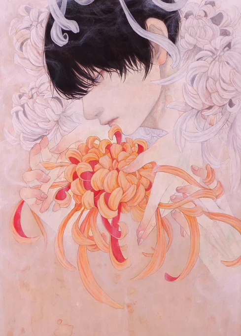 小個展『菊の真逆、逆巻の茎』にて展示中の過去作品です底なしの/ 2022、あわい(此岸) / 2020、菊花 / 2018 