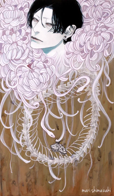 小個展『菊の真逆、逆巻の茎』にて展示中の過去作品です底なしの/ 2022、あわい(此岸) / 2020、菊花 / 2018 