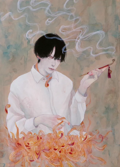 小個展『菊の真逆、逆巻の茎』にて展示中の過去作品です底なしの/ 2022、あわい(此岸) / 2020、菊花 / 2018 