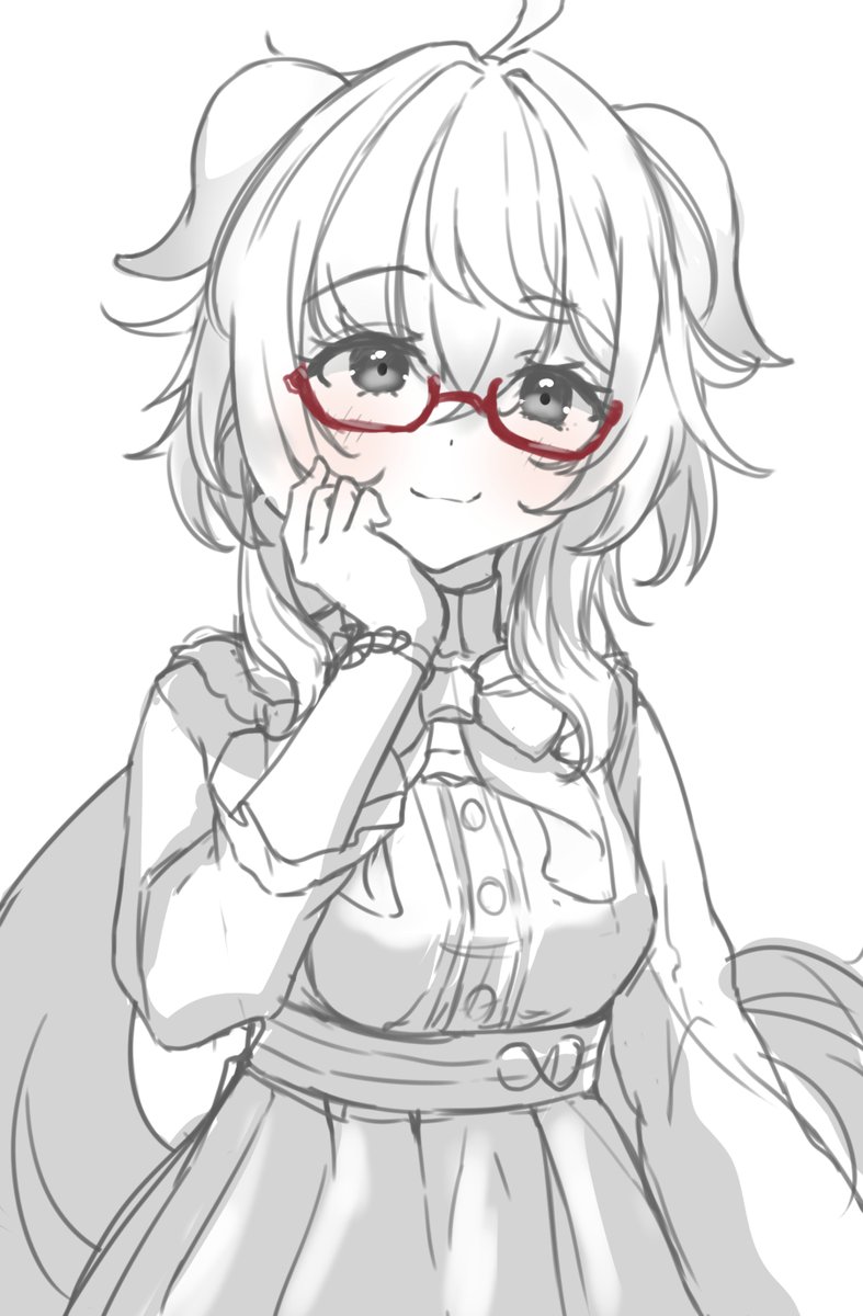 ganyu (genshin impact) 1girl solo glasses ahoge monochrome spot color blush  illustration images