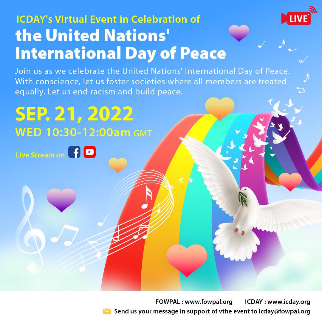 icday2020's tweet photo. Join us as we celebrate the United Nations' International Day of Peace. With conscience, let us foster societies where all members are treated equally. Let us end racism and build peace.
https://t.co/dg1kHIlox0 https://t.co/OyB4Bz4WHn