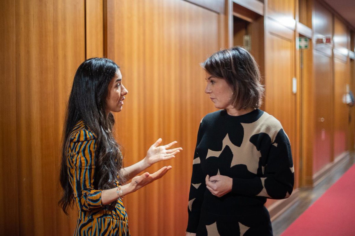 NadiaMuradBasee's tweet photo. It was energizing to meet German FM @ABaerbock and discuss ways to encourage int'l prosecutions of ISIS members for genocide and sexual violence. As with all of Minister Baerbock’s policies, justice and support for #CRSV survivors requires a survivor-centric approach. https://t.co/KUOBiaTTJt