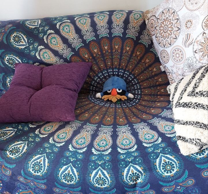 Jordi_TheRock's tweet photo. Blue ascended, fits pretty well on the sofa https://t.co/xQCed65uNc