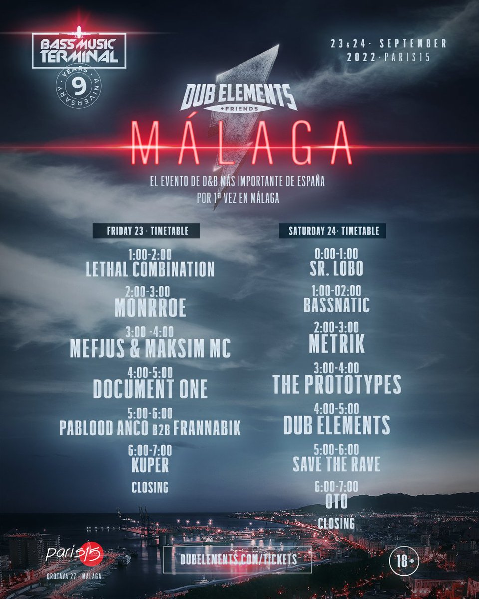 Se viene liada GORDÍSIMA este finde en <a href="/Paris15Malaga/">París15</a> 🔥 

Dub Elements &amp; Friends por 1° vez en Málaga! ⚡

ÚLTIMAS ENTRADAS ...
🎟️ dubelements.com/tickets

#dubelements #dubelementsandfriends #malaga #paris15 #dnb #drumandbass #festival