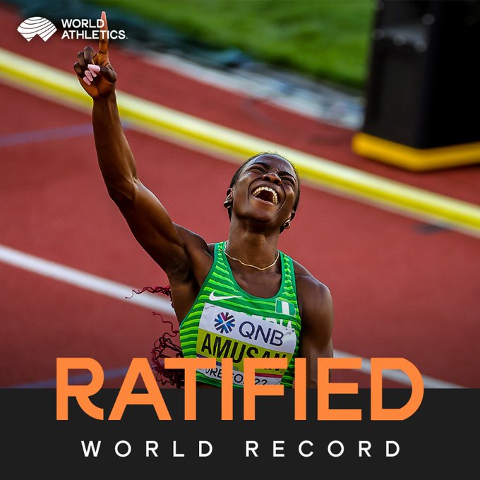 🔥🔥WORLD RECORD NOW RATIFIED ✅ ✅ Never in doubt - Tobi Amusan's 1⃣2⃣.1⃣2⃣ has now been duly ratified by the World Athletics as a World Record in the women's 100m Hurdles. She is now officially confirmed as the 1st Nigerian 🇳🇬 athlete to hold a WR 👏👏. Cheers to many more🙌