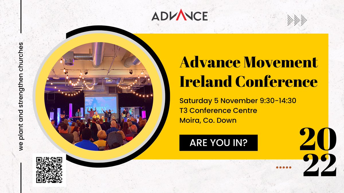 Advance is movement of churches who partner together to plant and strengthen churches.

It's open to anyone who wants to know more about planting and strengthening churches across Ireland!

Book here 👇👇👇👇👇
advancemovementuk.churchsuite.com/events/esh35ttx