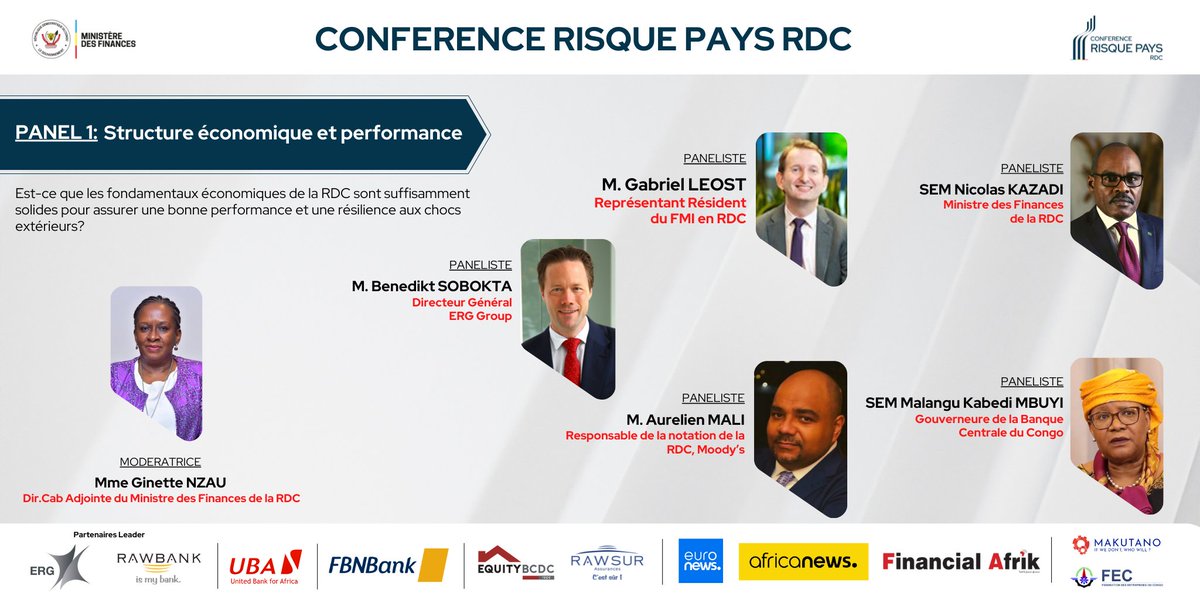#ConférenceRisquePaysRDC 

Pour le 1er panel de la Conférence Risque pays RDC, des experts et des acteurs de l'économie congolaise se pencheront sur la structure et les performances économiques de la RDC.