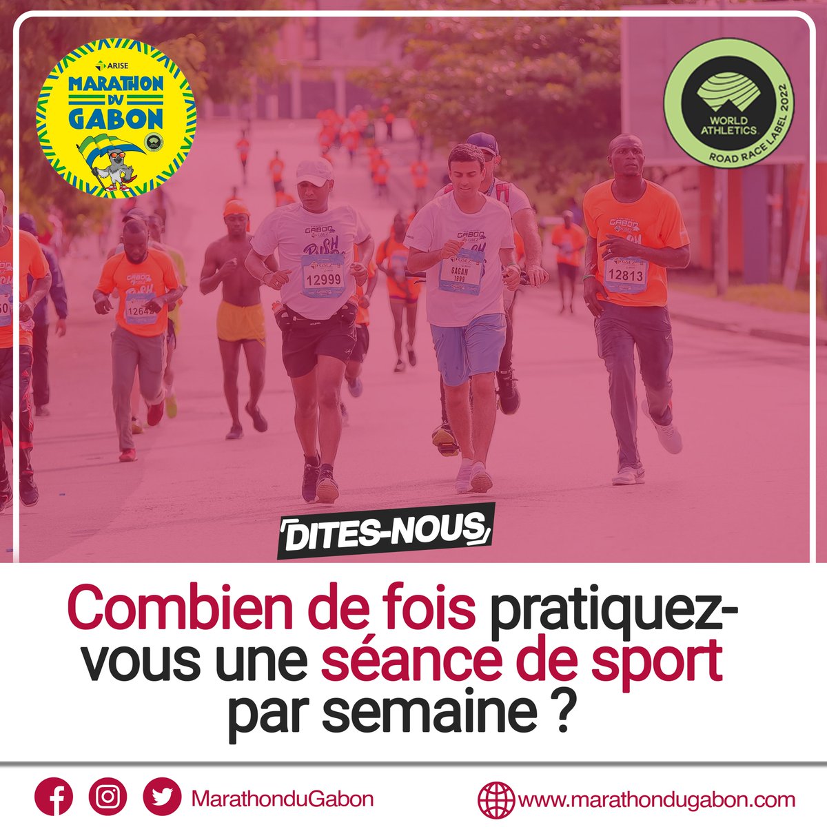 [Dites-nous]-🗣🎙
 Faire du sport ou de l’activité physique est un passage obligé pour toute personne qui souhaite vivre en bonne santé. 🙂🏃
📌Partagez nous votre fréquence et votre plan d’entraînement en commentaire.
#MDG8 #Marathon_du_Gabon_Arise #WeRunGabon #Gabon