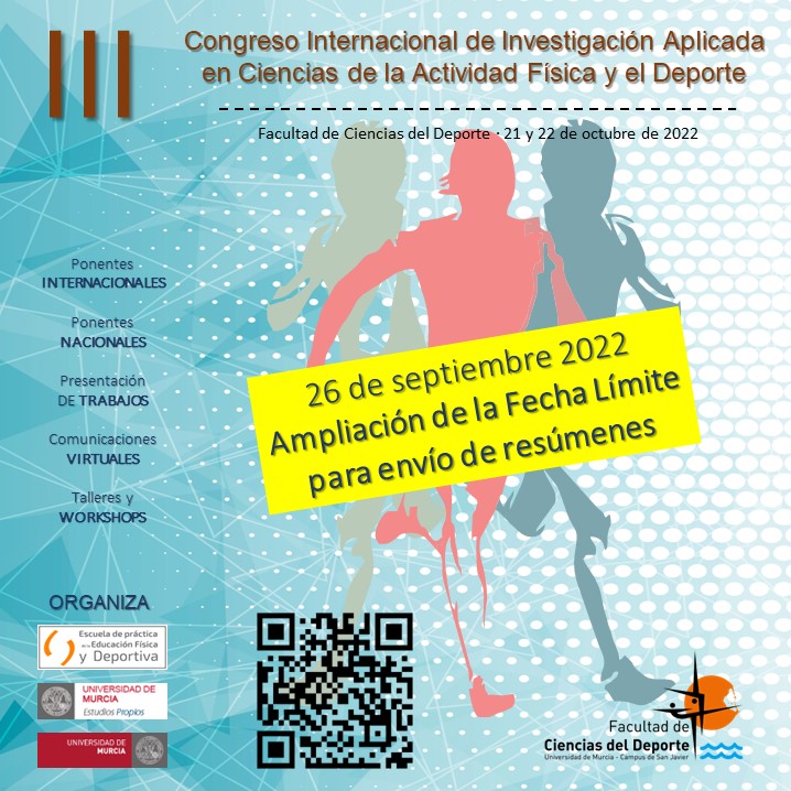 umucafd's tweet photo. Todavía puedes presentar tu investigación en el III Congreso Internacional de Investigación Aplicada en Ciencias de la Actividad Física y el Deporte. Precios reducidos. Publicación de libro de resúmenes, divulgación científica,... etc. https://t.co/IjYwzsklX3